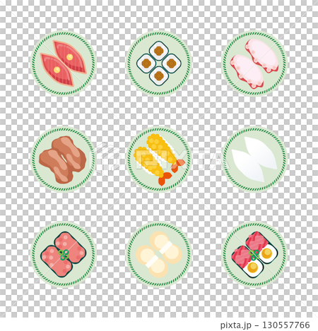 Conveyor belt sushi illustration set 3 130557766