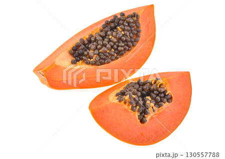 ripe slice papaya isolated on white background. ripe slice papaya isolated on white background. 130557788
