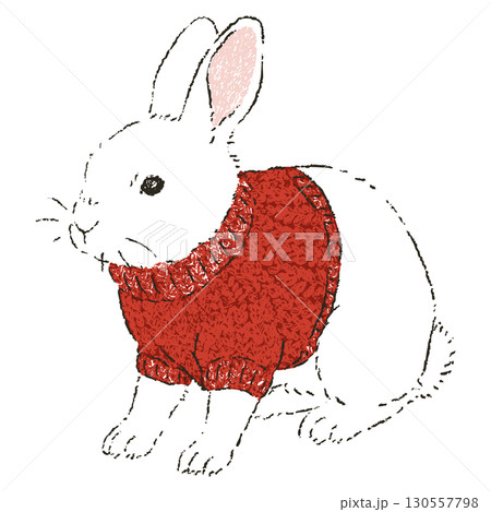赤いニットを着た白いウサギ 130557798