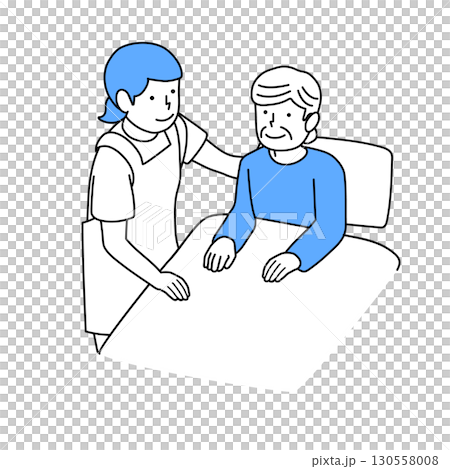 Caregivers assisting elderly people who get up and go to bed 130558008