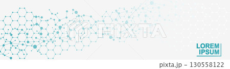 Health care or medical abstract background with hexagons, lines and dots. Scientific innovation banner template concept. Biology and pharmaceutical technology background. Vector illustration. 130558122