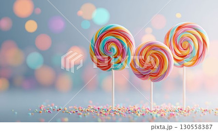ロリポップと紙吹雪のポップ背景 ロリポップと紙吹雪のポップ背景 130558387