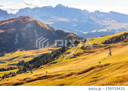 Seceda autumn valley landscape, Val Gardena, Italy 130558410