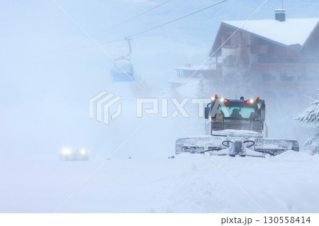 Ski resort Bansko, Bulgaria, ratrack, lift cabins Ski resort Bansko, Bulgaria, ratrack, lift cabins 130558414