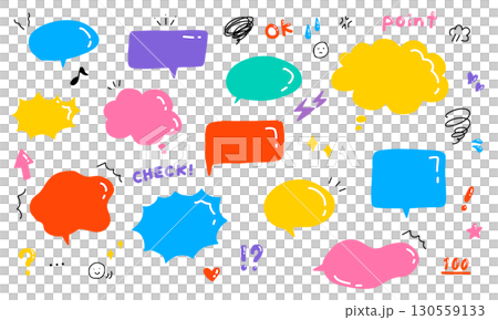 ふきだし・感情を表す記号などのイラストセット ふきだし・感情を表す記号などのイラストセット 130559133