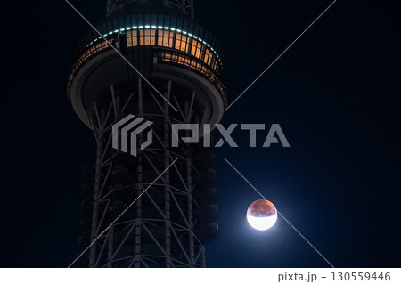 《東京都》皆既月食とスカイツリー・2025年9月8日 《東京都》皆既月食とスカイツリー・2025年9月8日 130559446
