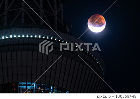 《東京都》皆既月食とスカイツリー・2025年9月8日 130559449