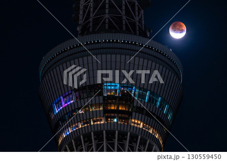 《東京都》皆既月食とスカイツリー・2025年9月8日 《東京都》皆既月食とスカイツリー・2025年9月8日 130559450