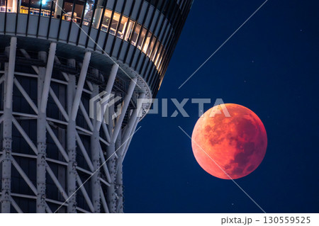 《東京都》皆既月食とスカイツリー・2025年9月8日 130559525