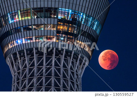 《東京都》皆既月食とスカイツリー・2025年9月8日 130559527