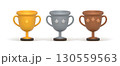 3D trophy cups in gold, silver and bronze colors  130559563