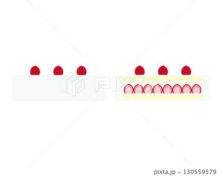 横から見たホールケーキ(イチゴ)のアイコンのイラストのセット 横から見たホールケーキ(イチゴ)のアイコンのイラストのセット 130559579