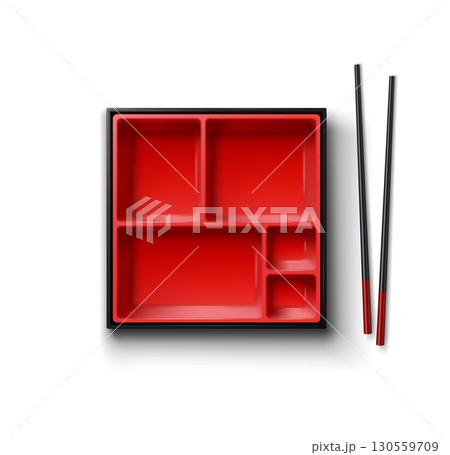 Red and Black Bento Box with Chopsticks on White Red and Black Bento Box with Chopsticks on White 130559709