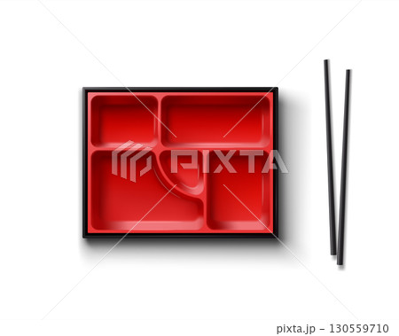 Red and black bento box with chopsticks 130559710
