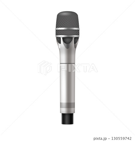Realistic Silver Microphone Isolated on White Background 130559742