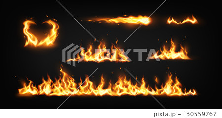 Various Flames and Fire Elements on Dark Background Various Flames and Fire Elements on Dark Background 130559767