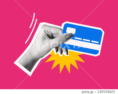 Pop Art Style Hand Holding Credit Card Illustration 130559825