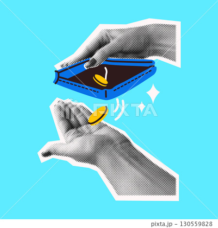 Pop Art Hands with Wallet and Coin Exchange Pop Art Hands with Wallet and Coin Exchange 130559828