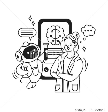 Scientist and Robot Collaborating on AI Project Scientist and Robot Collaborating on AI Project 130559842