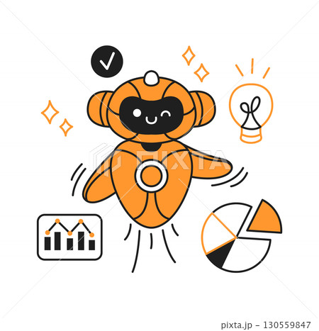 Friendly Cartoon Robot with Innovative Ideas Friendly Cartoon Robot with Innovative Ideas 130559847