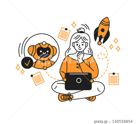 Woman with Laptop and Technology Concepts 130559854