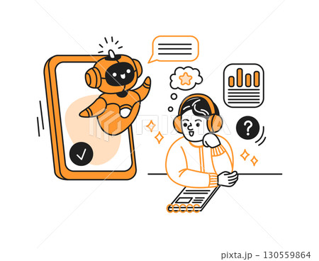 Robot Assistant Interacting with User Line Art 130559864