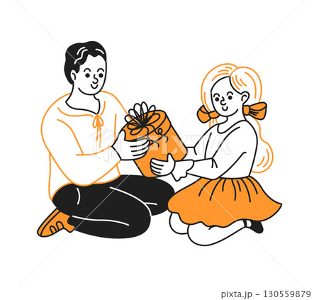Illustration of Child Giving a Gift to a Grateful Parent 130559879