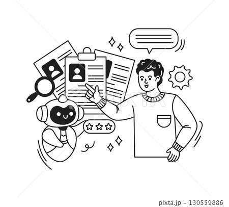 Illustration of Robot and Human Evaluating Documents Illustration of Robot and Human Evaluating Documents 130559886