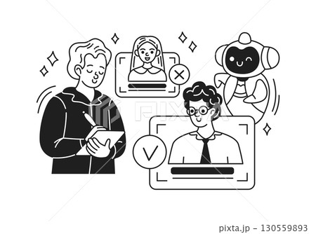 Cartoon Character Making Decisions with Robot Assistant 130559893