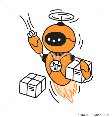 Cute Robot Delivering Packages With Cheerful Expression 130559896