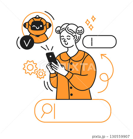 Woman Interacting with Chatbot on Smartphone 130559907