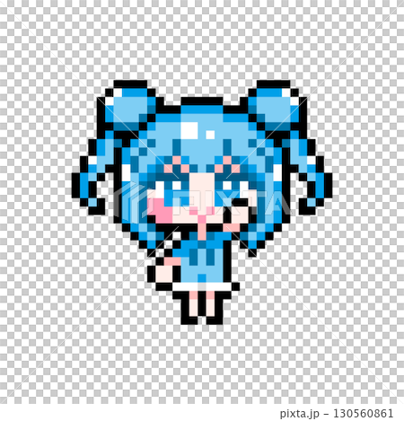Pixel art character: A girl with a bun and twin tails raising her hand (2) Pixel art character: A girl with a bun and twin tails raising her hand (2) 130560861