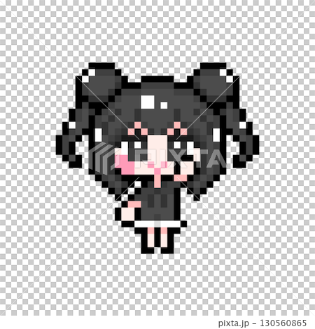 像素藝術角色：綁著髮髻、雙馬尾、舉起雙手的女孩 (6) 130560865