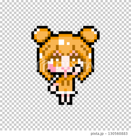 Pixel art character: Twin-bun hair girl raising her hand (8) 130560883