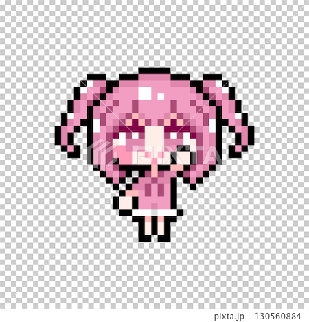 像素藝術角色：綁著小辮子舉起手的女孩（1） 130560884