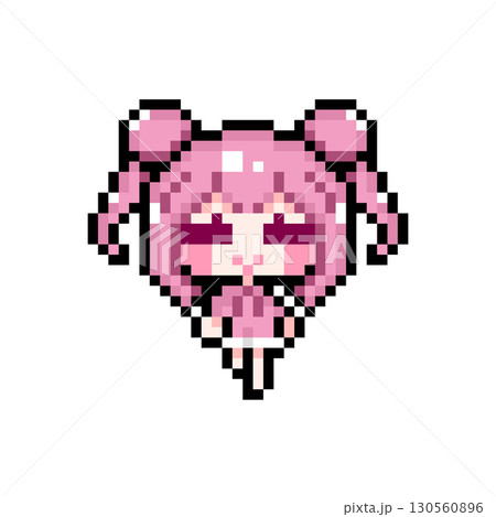 ドット絵キャラクター 歩くお団子ツインテールの女の子 (1) 130560896