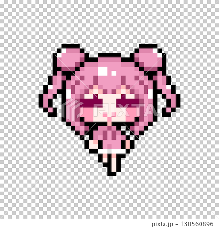 ドット絵キャラクター 歩くお団子ツインテールの女の子 (1) 130560896