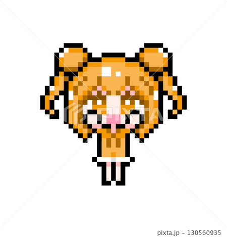 ドット絵キャラクター 両手を上げるお団子ツインテールの女の子 (8) ドット絵キャラクター 両手を上げるお団子ツインテールの女の子 (8) 130560935