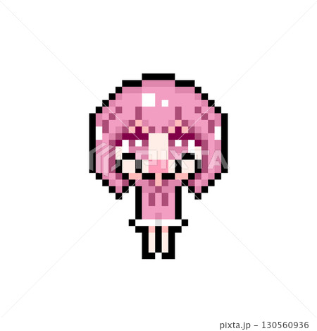 ドット絵キャラクター 両手を上げるショートヘアの女の子 (1) ドット絵キャラクター 両手を上げるショートヘアの女の子 (1) 130560936