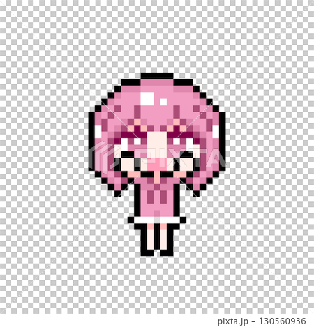ドット絵キャラクター 両手を上げるショートヘアの女の子 (1) ドット絵キャラクター 両手を上げるショートヘアの女の子 (1) 130560936