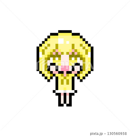 ドット絵キャラクター 両手を上げるショートヘアの女の子 (3) 130560938