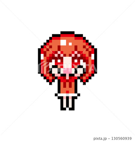 ドット絵キャラクター 両手を上げるショートヘアの女の子 (4) 130560939