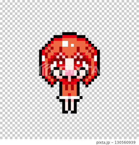 ドット絵キャラクター 両手を上げるショートヘアの女の子 (4) 130560939