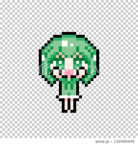 Pixel art character: Short-haired girl with both hands raised (5) 130560940