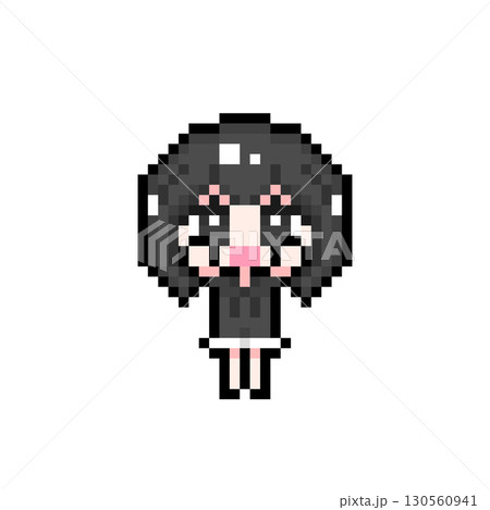 ドット絵キャラクター 両手を上げるショートヘアの女の子 (6) 130560941