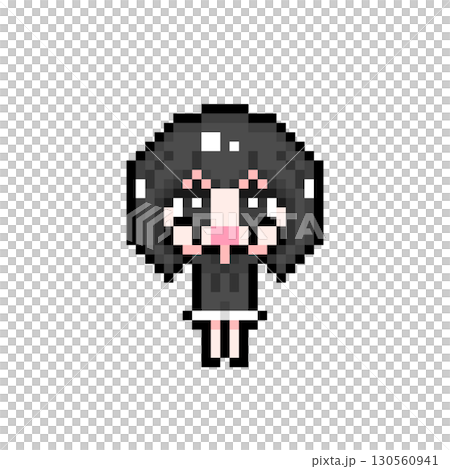 ドット絵キャラクター 両手を上げるショートヘアの女の子 (6) 130560941