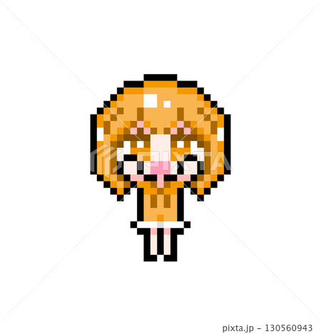ドット絵キャラクター 両手を上げるショートヘアの女の子 (8) ドット絵キャラクター 両手を上げるショートヘアの女の子 (8) 130560943