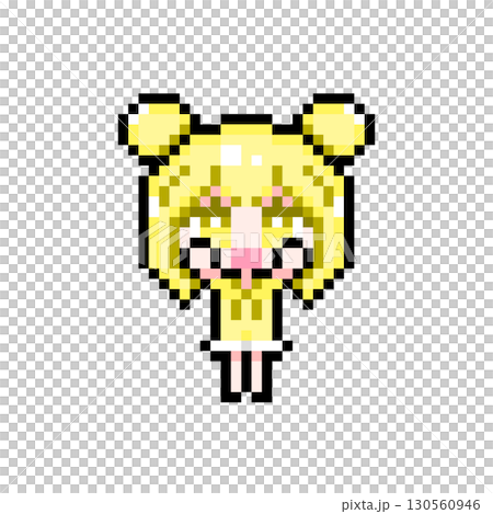 Pixel art character: Twin-bun girl with arms raised (3) 130560946