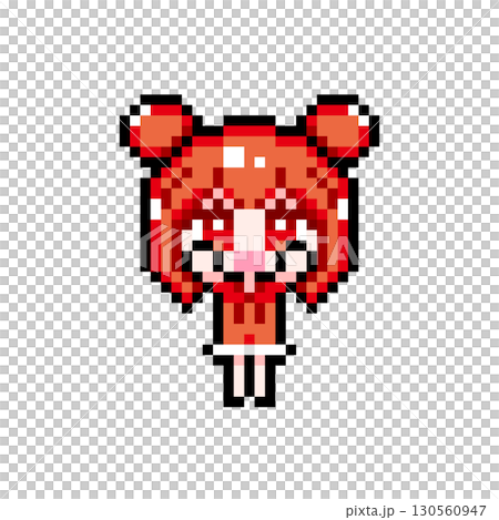 Pixel art character: Twin-bun girl with arms raised (4) 130560947