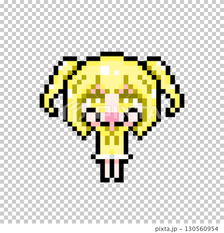 ドット絵キャラクター 両手を上げるミニツインテールの女の子 (3) 130560954